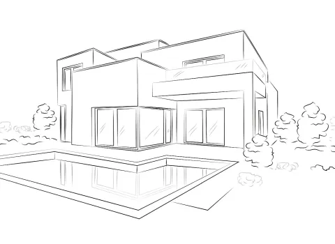 Modernes Einfamilienhaus mit Swimmingpool.