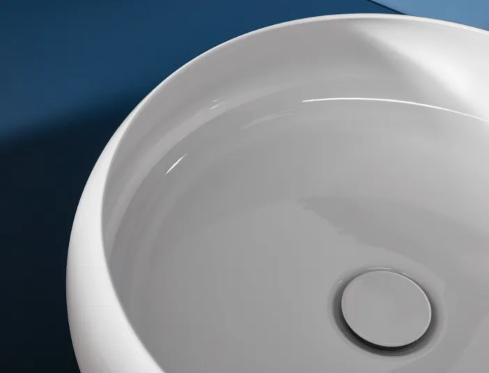 Waschbecken BetteCraft auf blauem Waschtisch